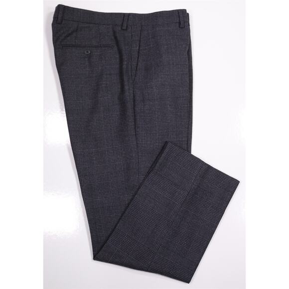 J Crew Thompson Gray Black Plaid Flat Front Wool Dress Pants 34x30 - Picture 1 of 7